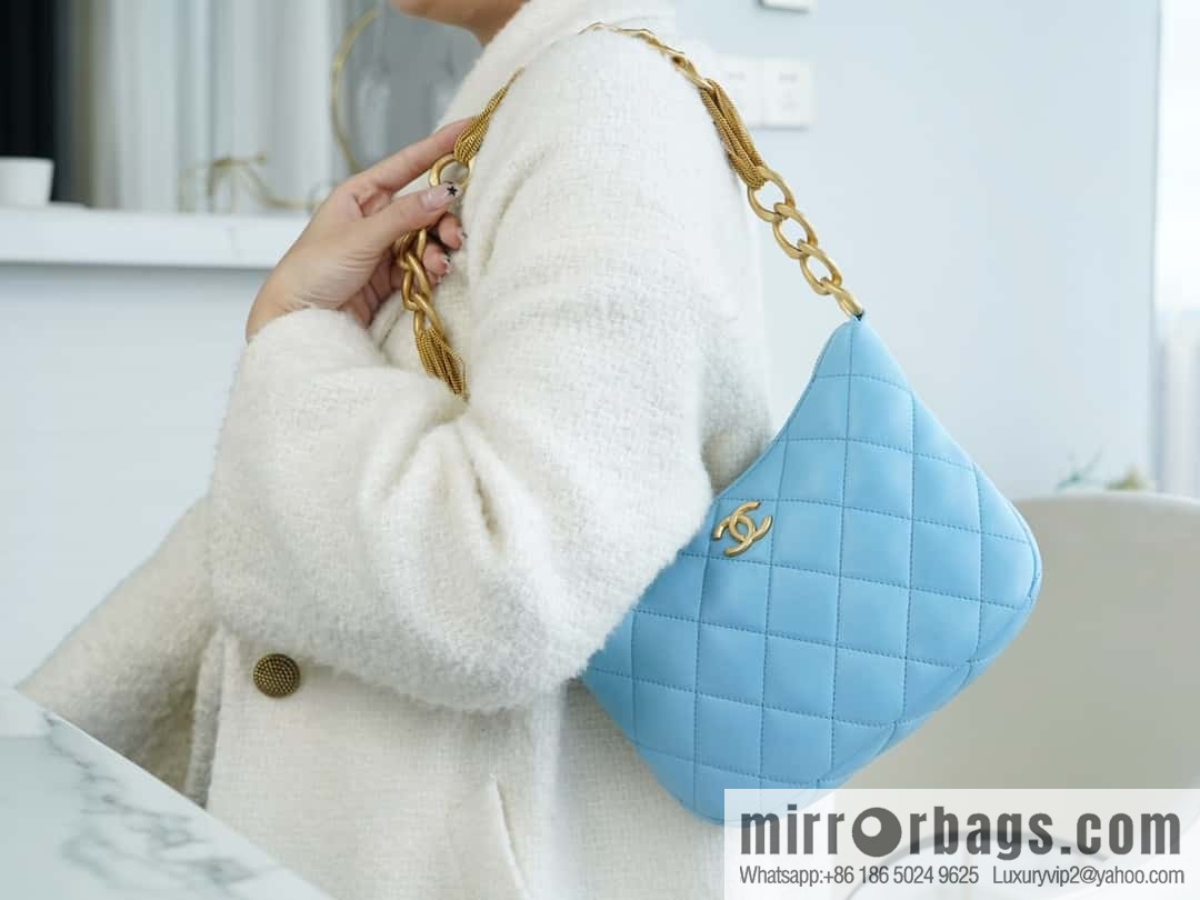 CHANEL 23A Handicraft Workshop HOBO Underarm Bag AS4220 Light Blue