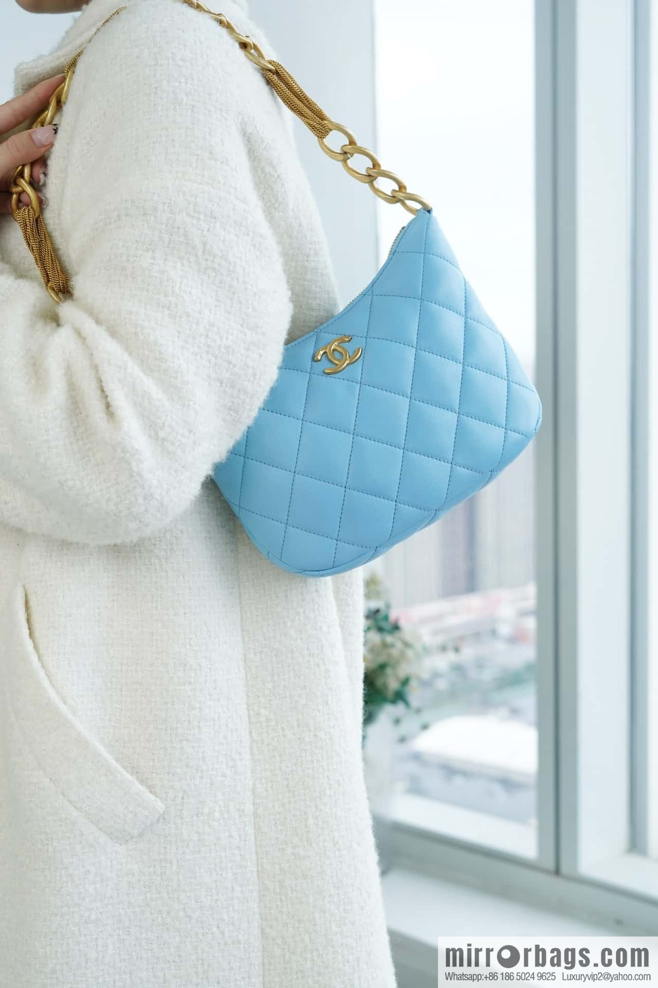 CHANEL 23A Handicraft Workshop HOBO Underarm Bag AS4220 Light Blue