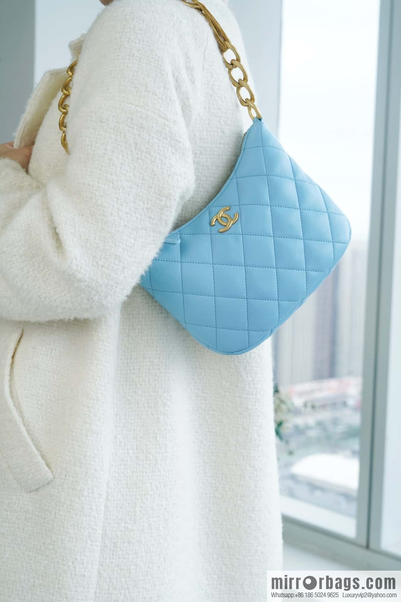 CHANEL 23A Handicraft Workshop HOBO Underarm Bag AS4220 Light Blue