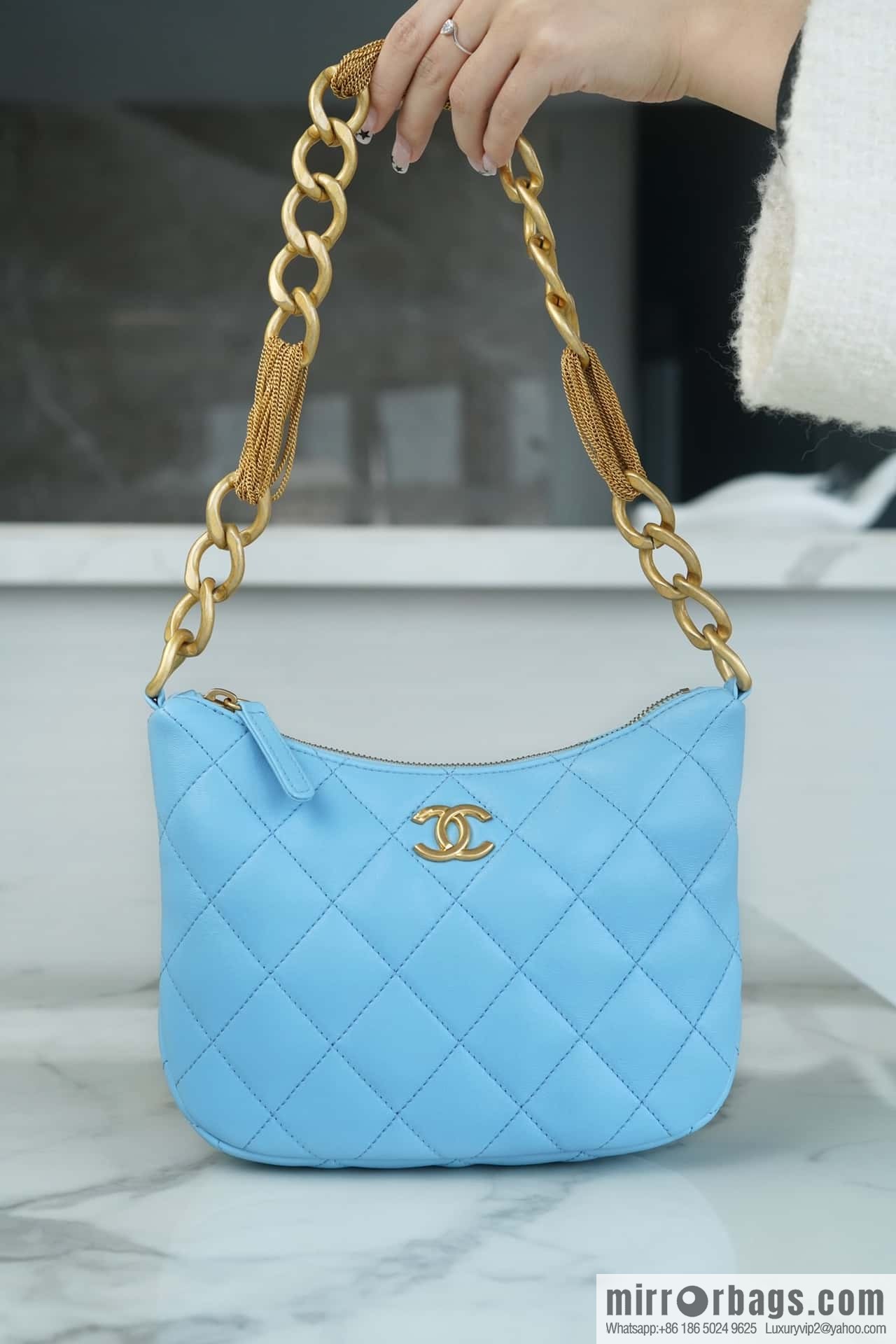 CHANEL 23A Handicraft Workshop HOBO Underarm Bag AS4220 Light Blue