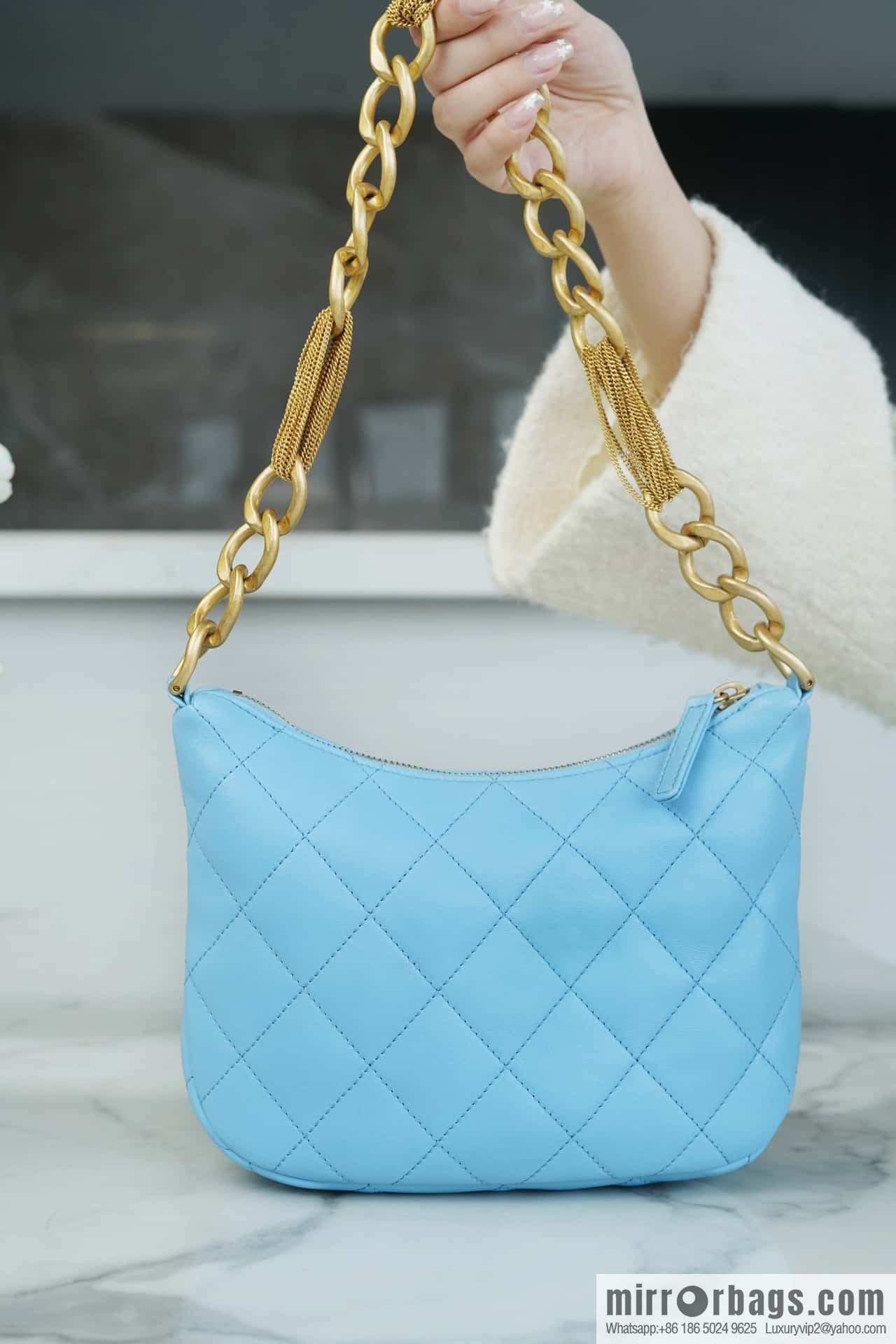 CHANEL 23A Handicraft Workshop HOBO Underarm Bag AS4220 Light Blue