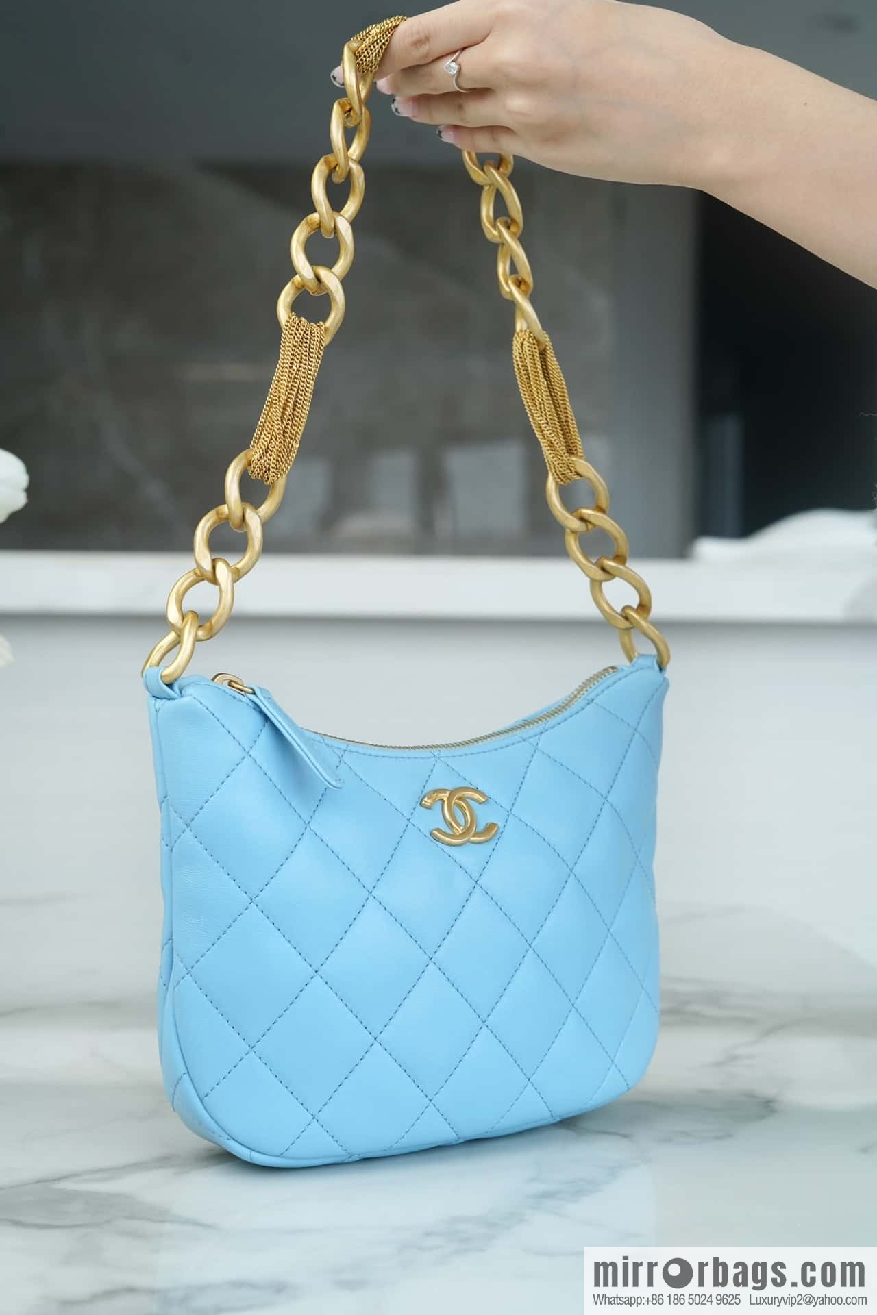 CHANEL 23A Handicraft Workshop HOBO Underarm Bag AS4220 Light Blue
