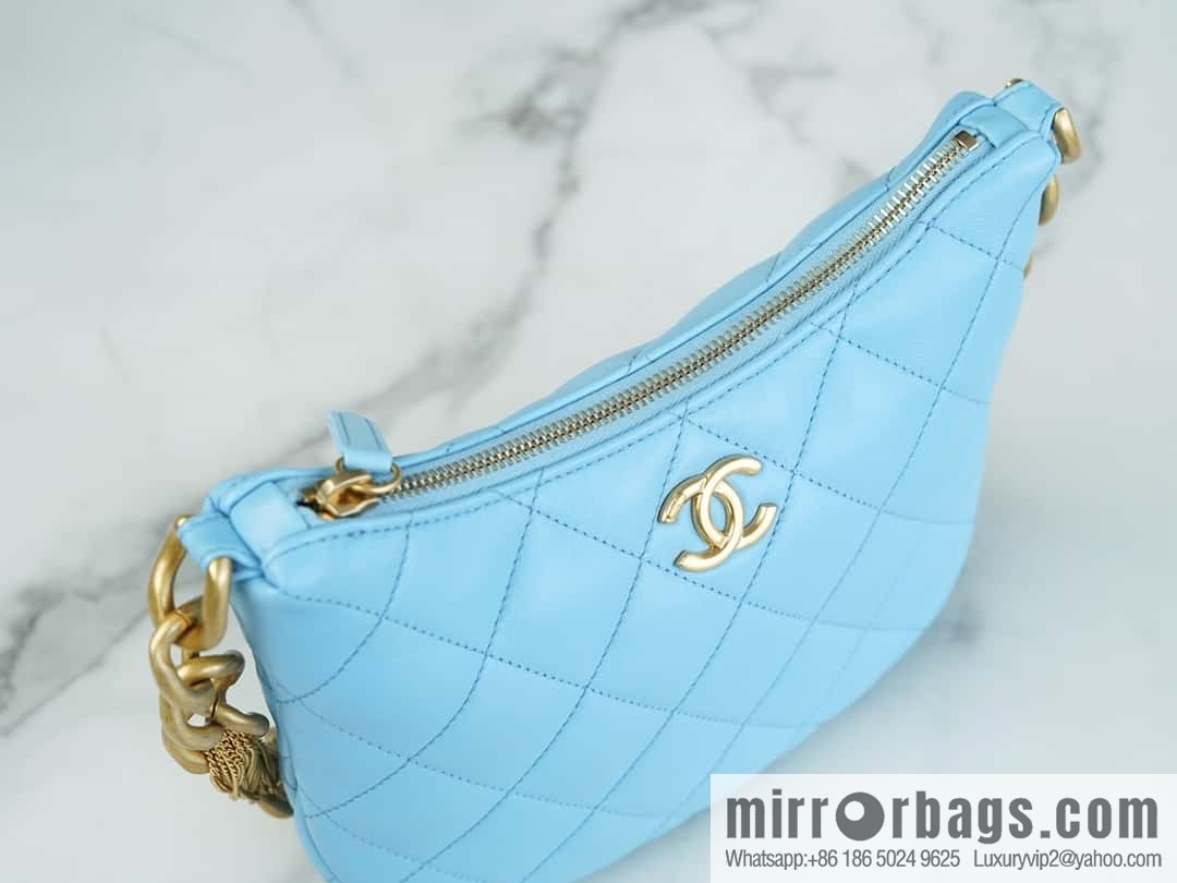 CHANEL 23A Handicraft Workshop HOBO Underarm Bag AS4220 Light Blue
