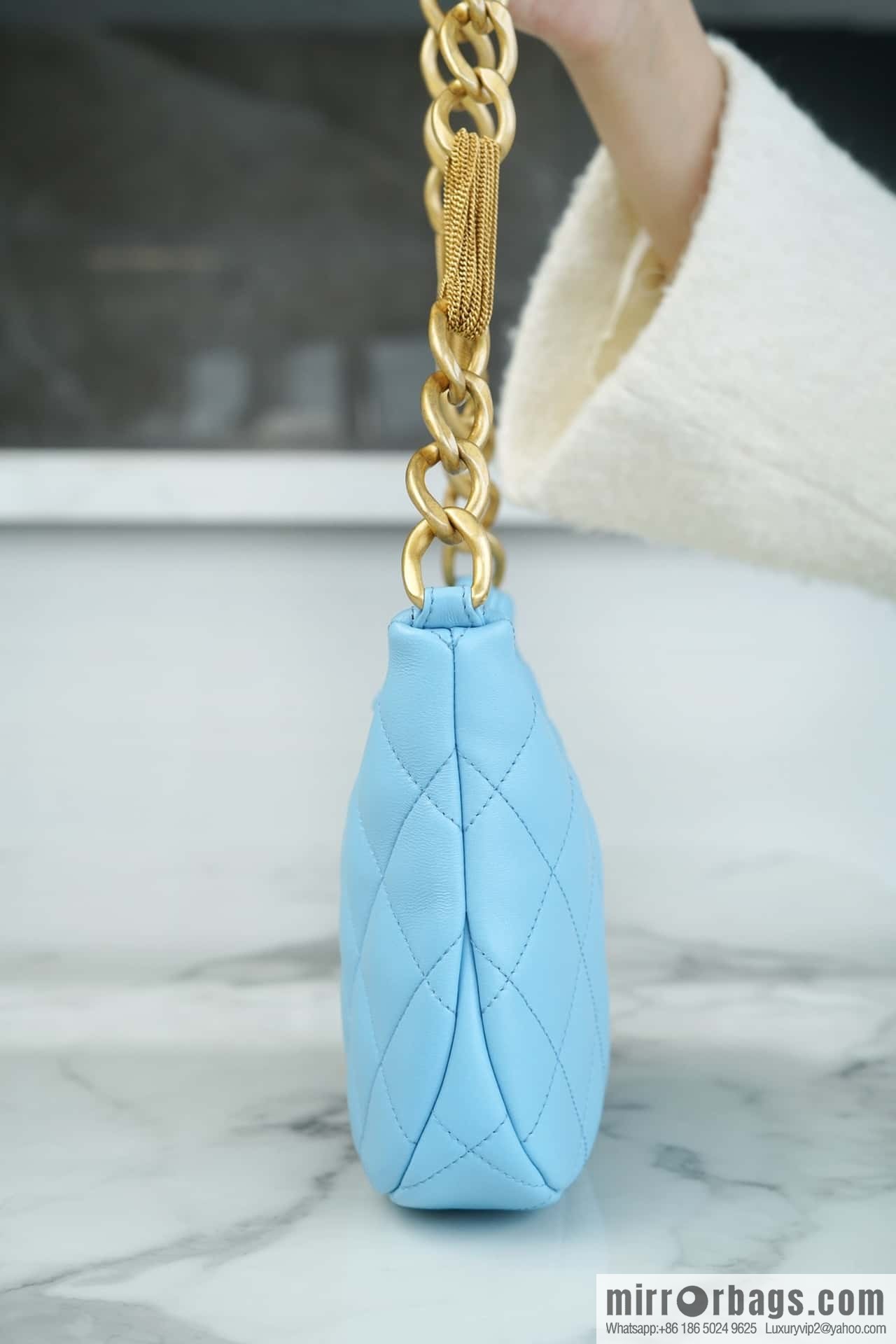 CHANEL 23A Handicraft Workshop HOBO Underarm Bag AS4220 Light Blue