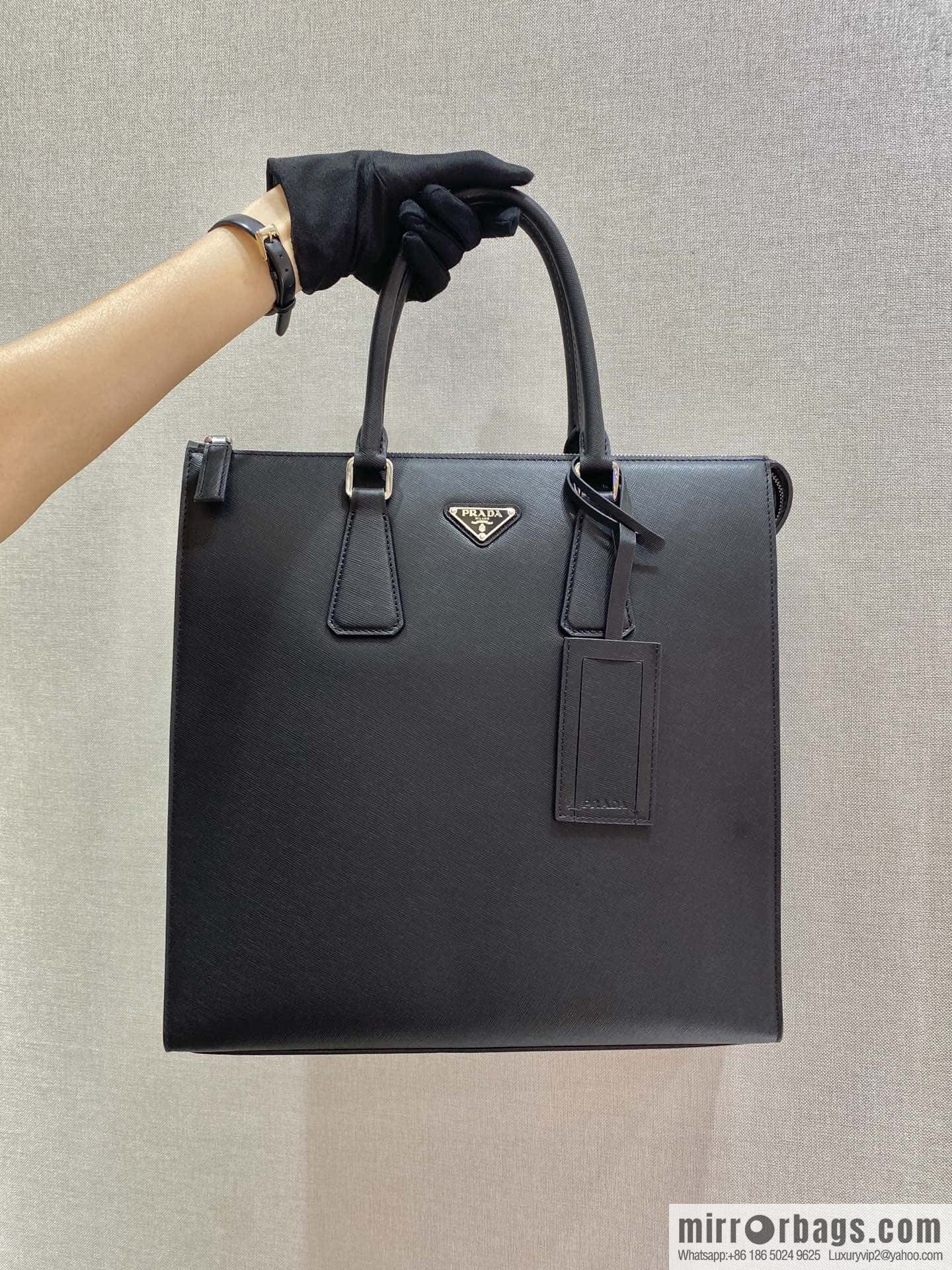 PRADA imported cross pattern leather tote bag 1079 black handheld