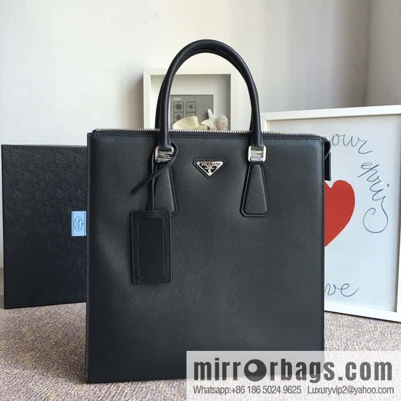 PRADA imported cross pattern leather tote bag 1079 black handheld