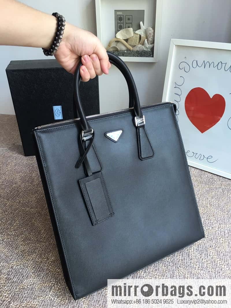 PRADA imported cross pattern leather tote bag 1079 black handheld