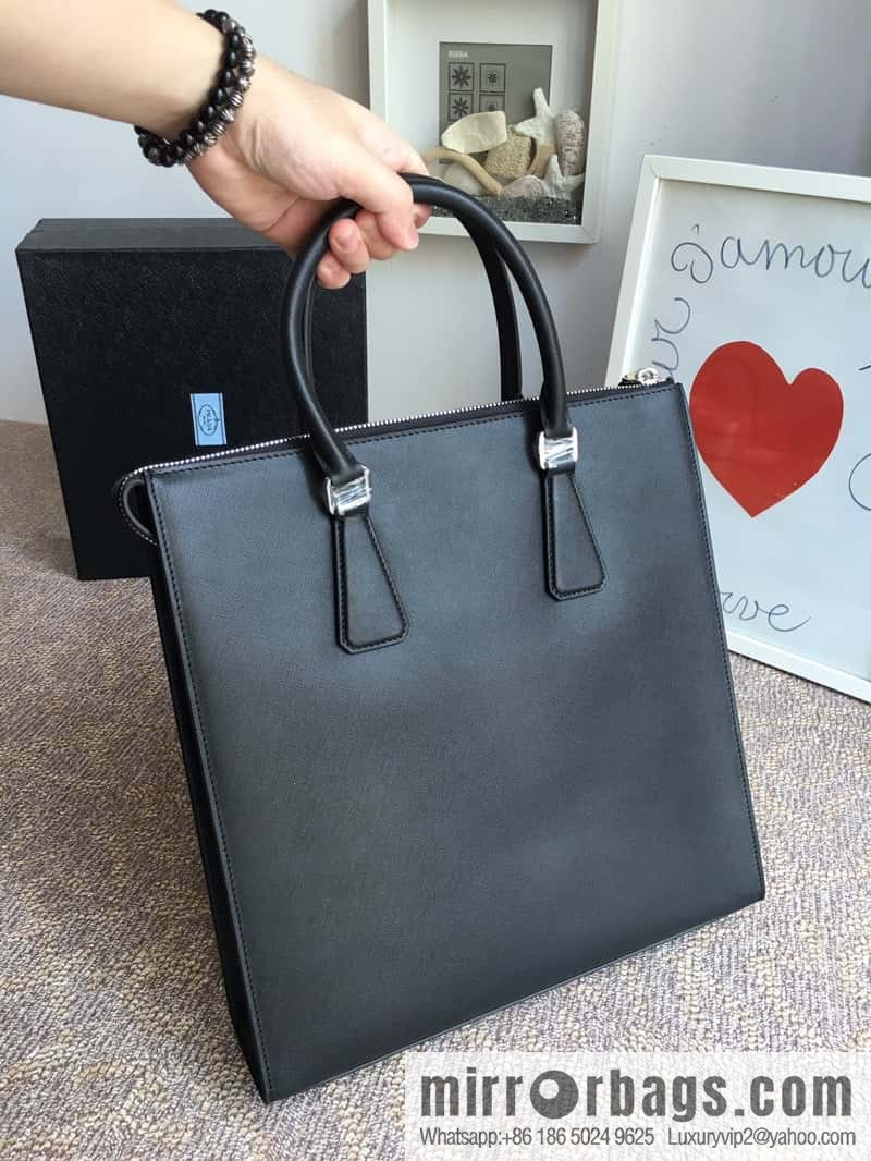 PRADA imported cross pattern leather tote bag 1079 black handheld