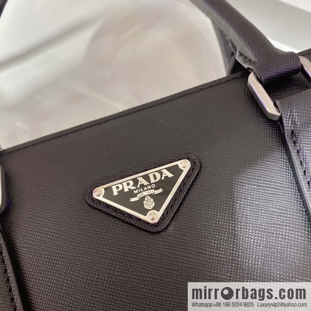 PRADA imported cross pattern leather tote bag 1079 black handheld