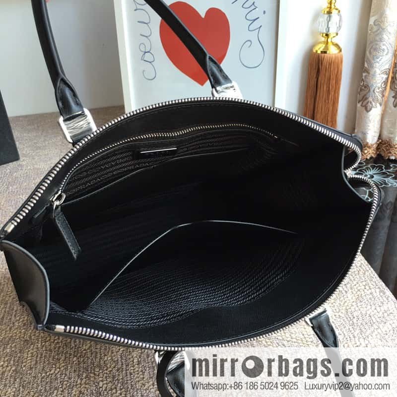 PRADA imported cross pattern leather tote bag 1079 black handheld