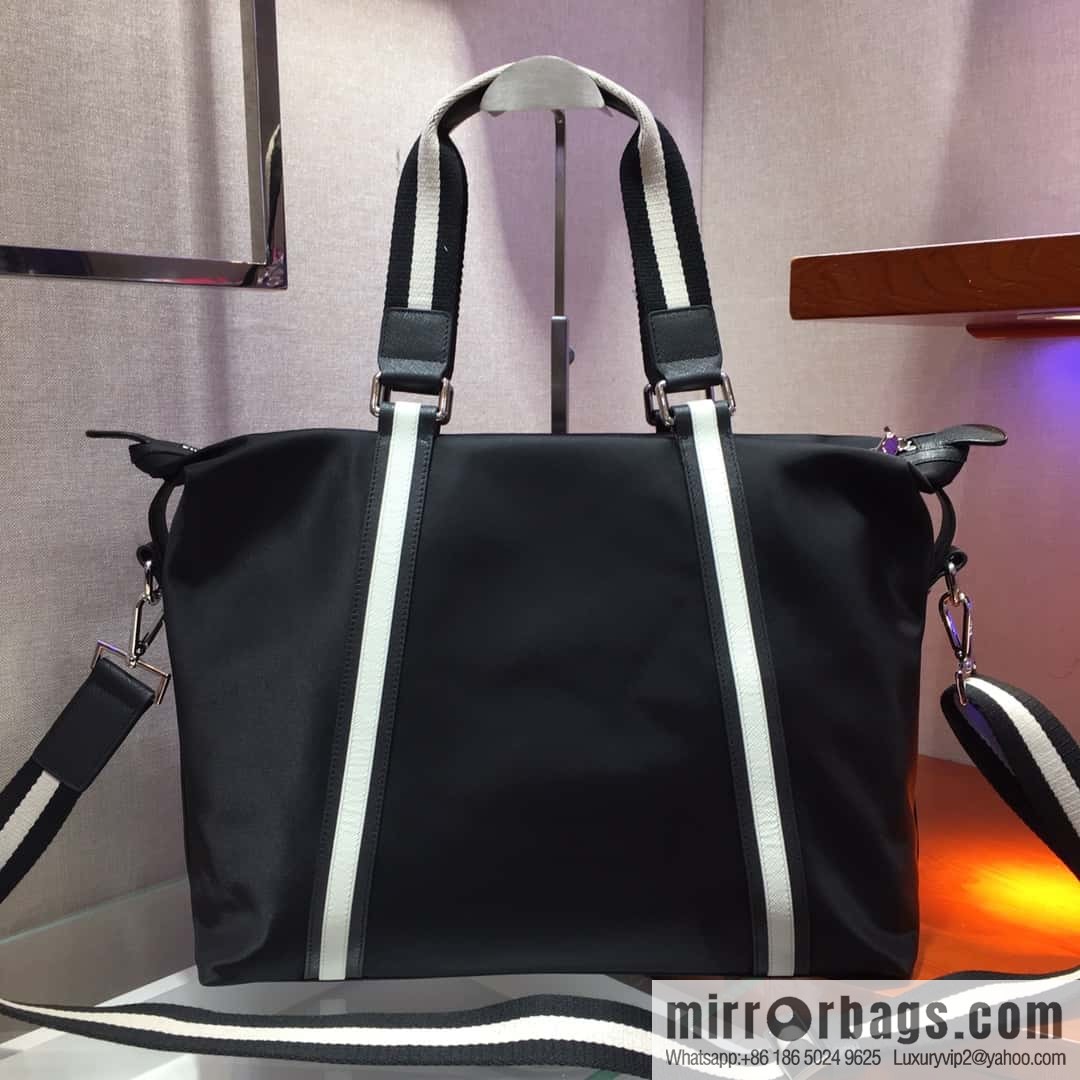 PRADA imported parachute fabric + imported leather tote bag 2096 black