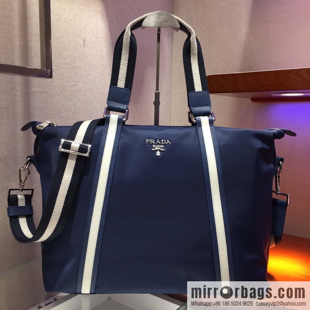 PRADA imported parachute fabric + imported leather tote bag 2096 blue