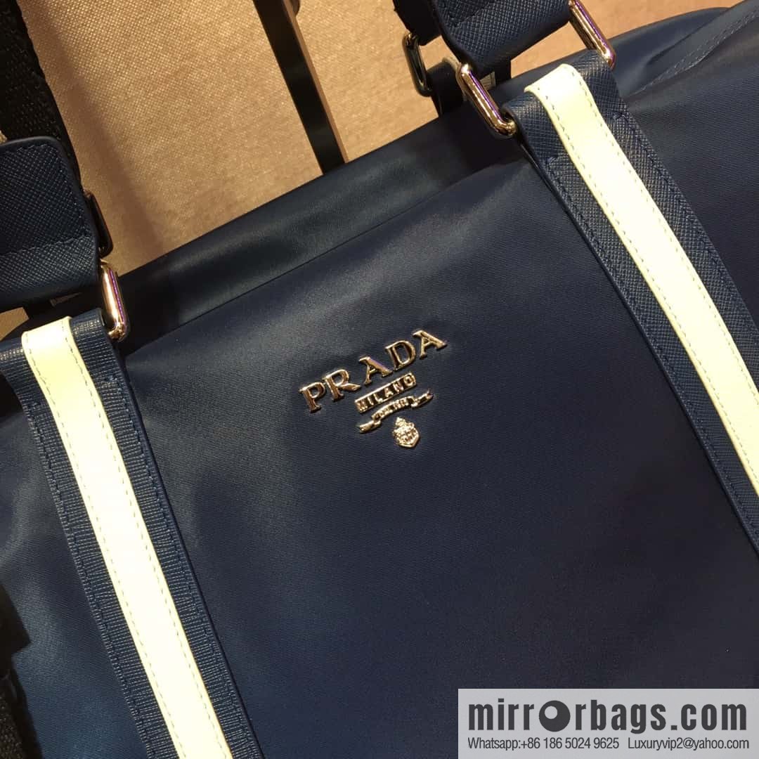 PRADA imported parachute fabric + imported leather tote bag 2096 blue