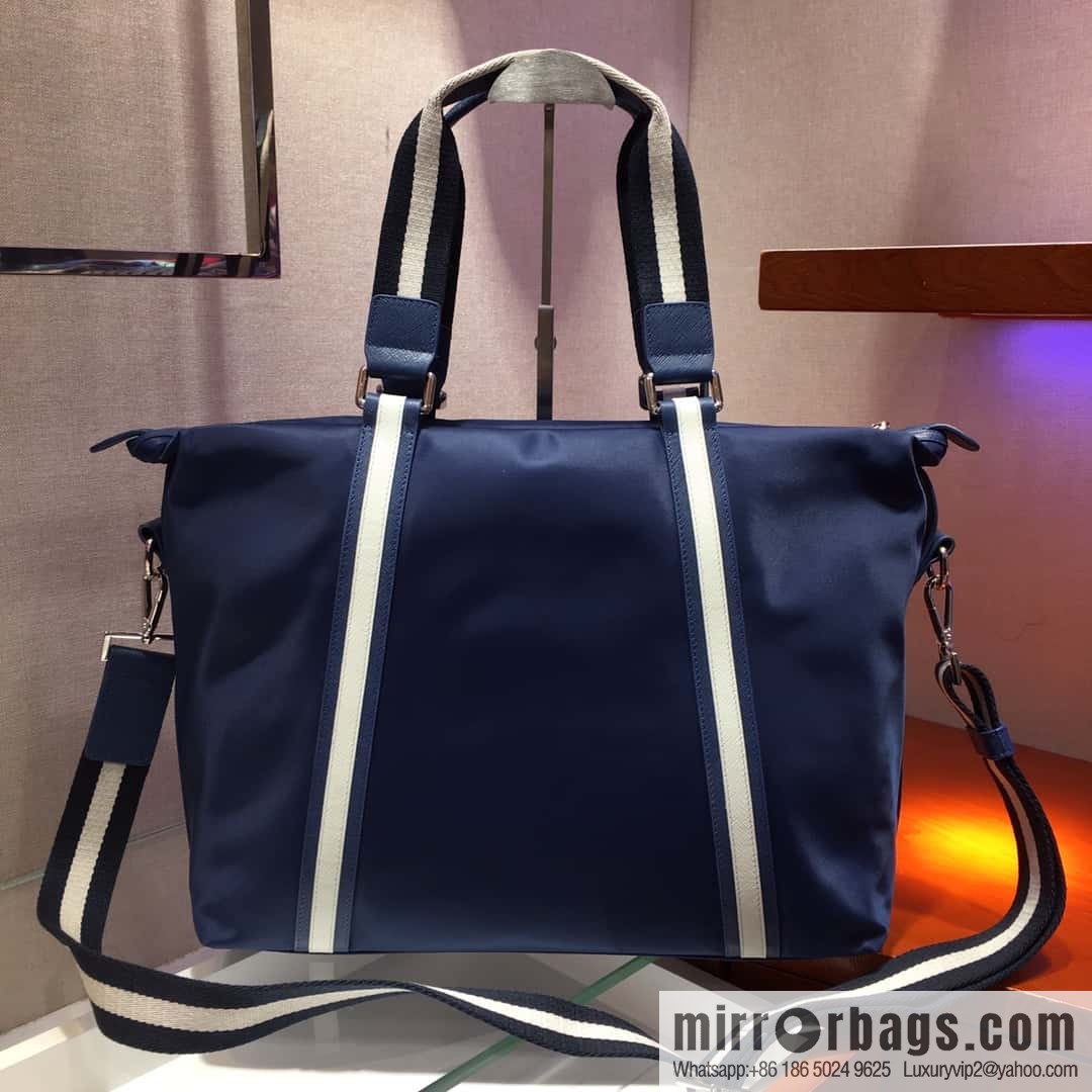 PRADA imported parachute fabric + imported leather tote bag 2096 blue