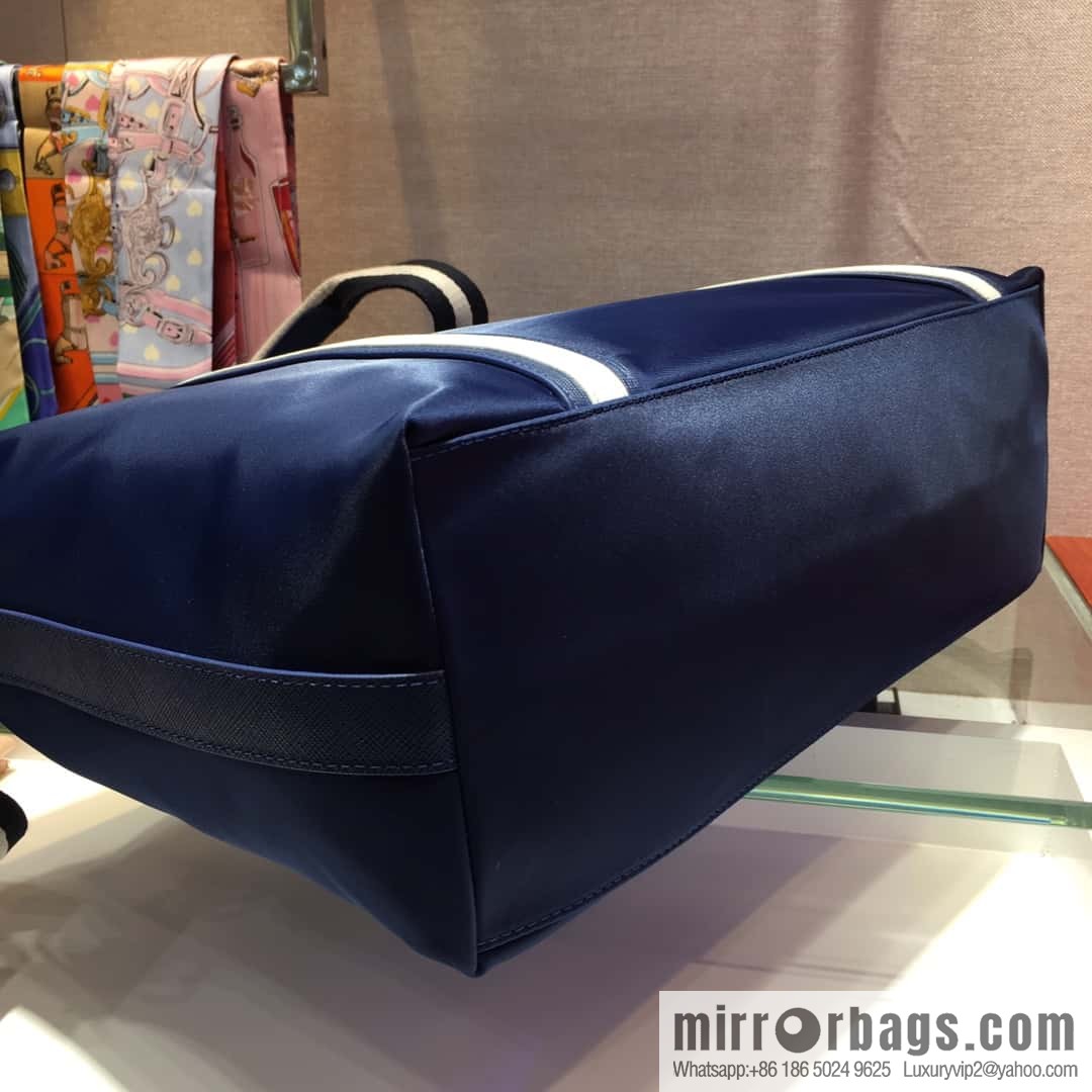 PRADA imported parachute fabric + imported leather tote bag 2096 blue