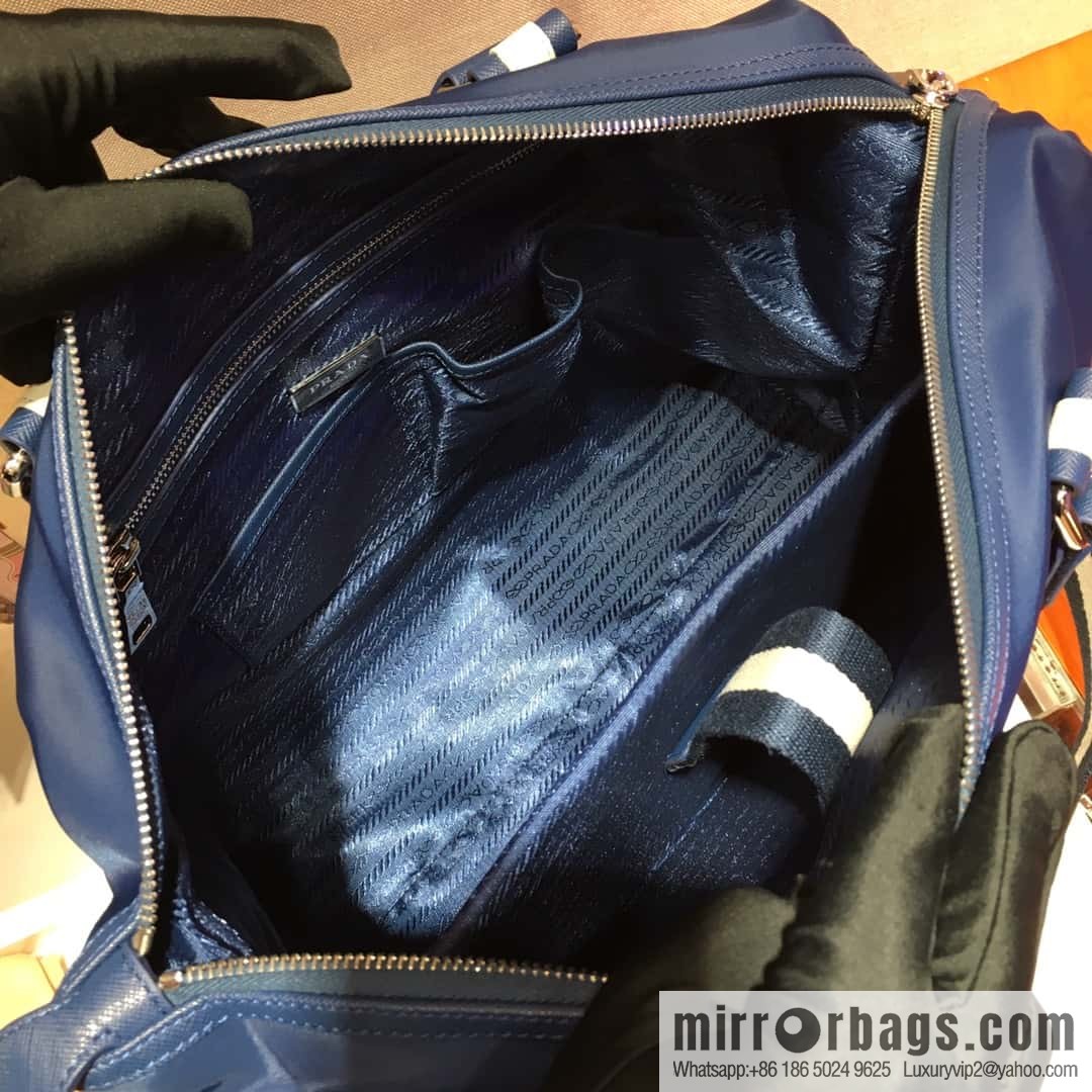 PRADA imported parachute fabric + imported leather tote bag 2096 blue