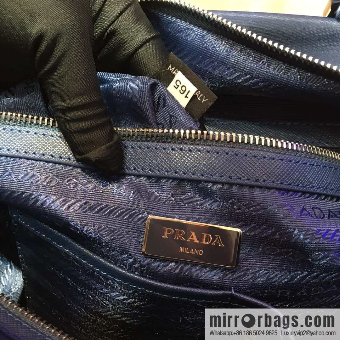PRADA imported parachute fabric + imported leather tote bag 2096 blue
