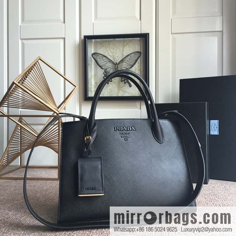 PRADA imported thick cross leather + imported calfskin tote bag 1BA155 black