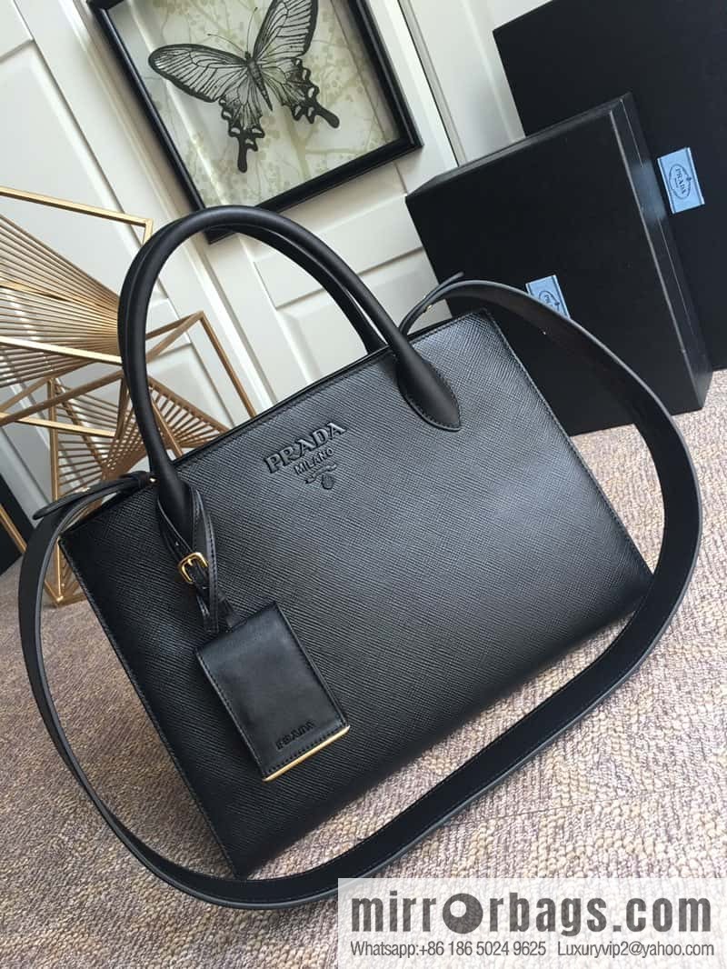 PRADA imported thick cross leather + imported calfskin tote bag 1BA155 black