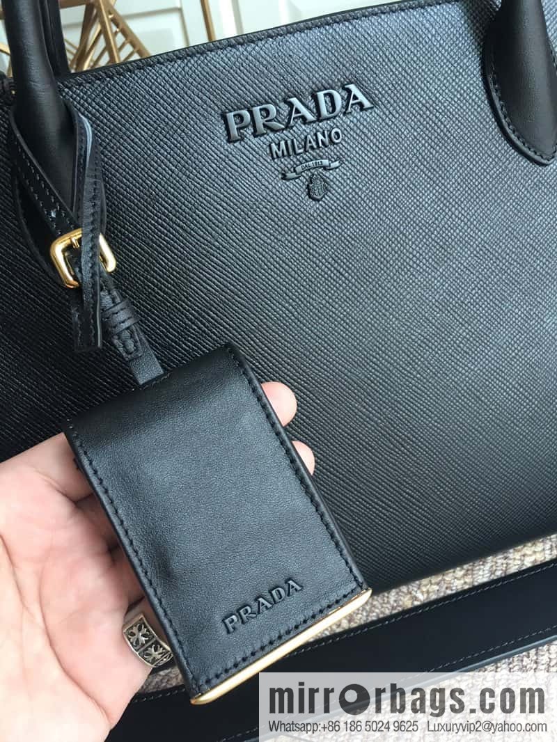 PRADA imported thick cross leather + imported calfskin tote bag 1BA155 black