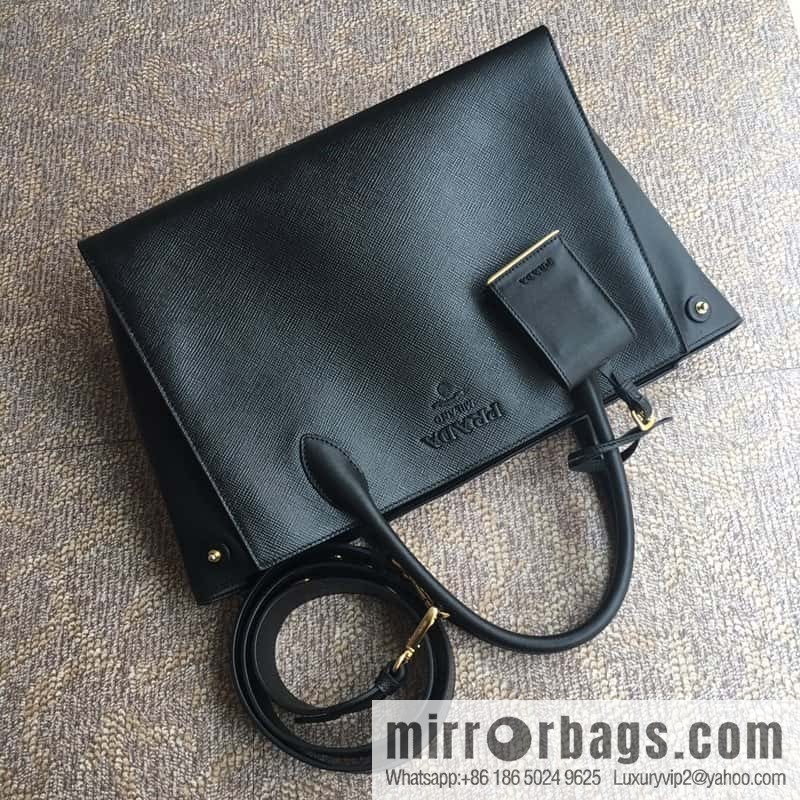 PRADA imported thick cross leather + imported calfskin tote bag 1BA155 black