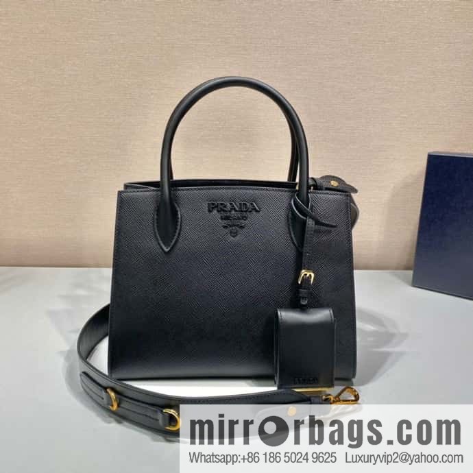 PRADA imported thick cross leather + imported calfskin tote bag 1BA156 black