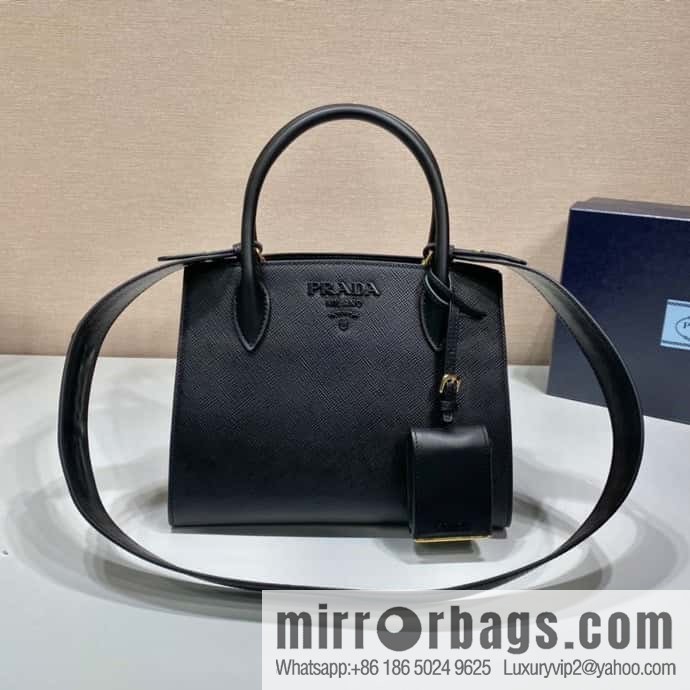PRADA imported thick cross leather + imported calfskin tote bag 1BA156 black