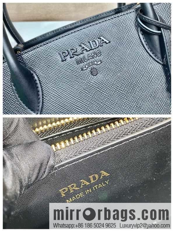 PRADA imported thick cross leather + imported calfskin tote bag 1BA156 black