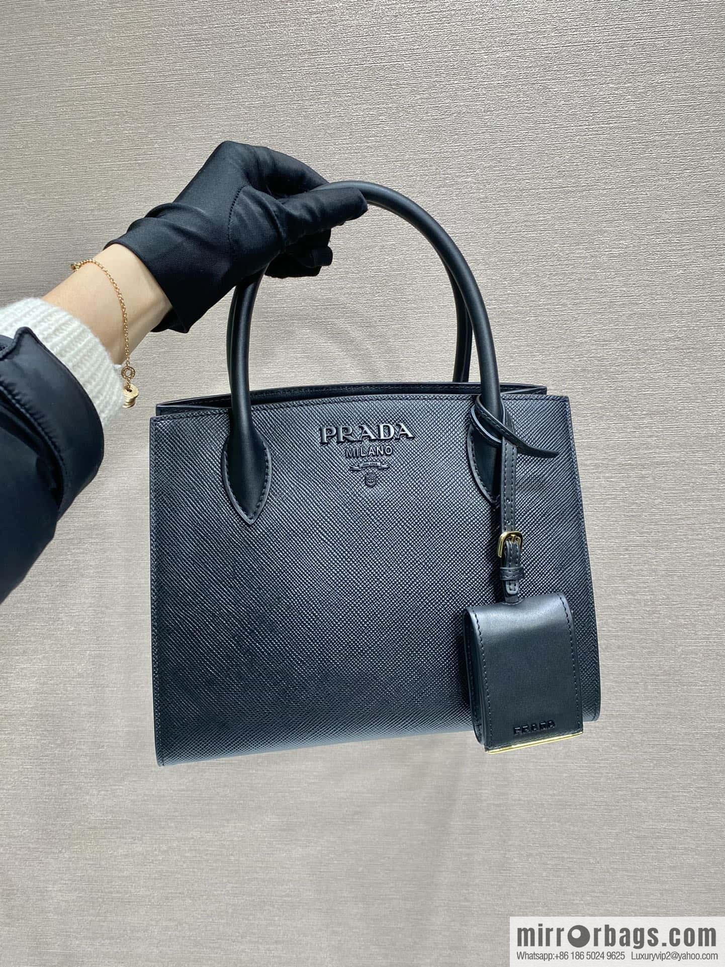 PRADA imported thick cross leather + imported calfskin tote bag 1BA156 black
