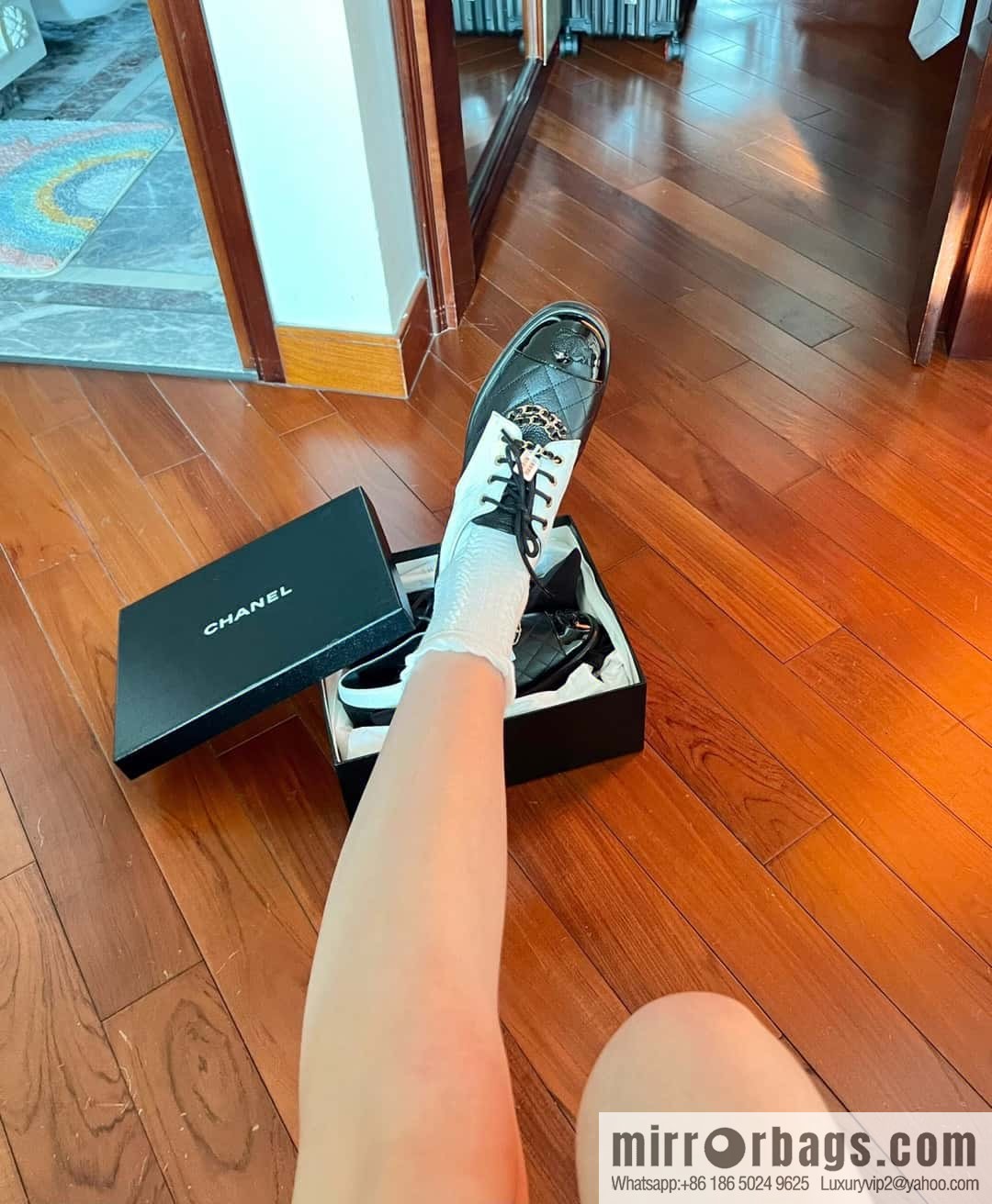 CHANEL Xiaoxiang black and white panda 🐼 chain ⛓ platform loafers