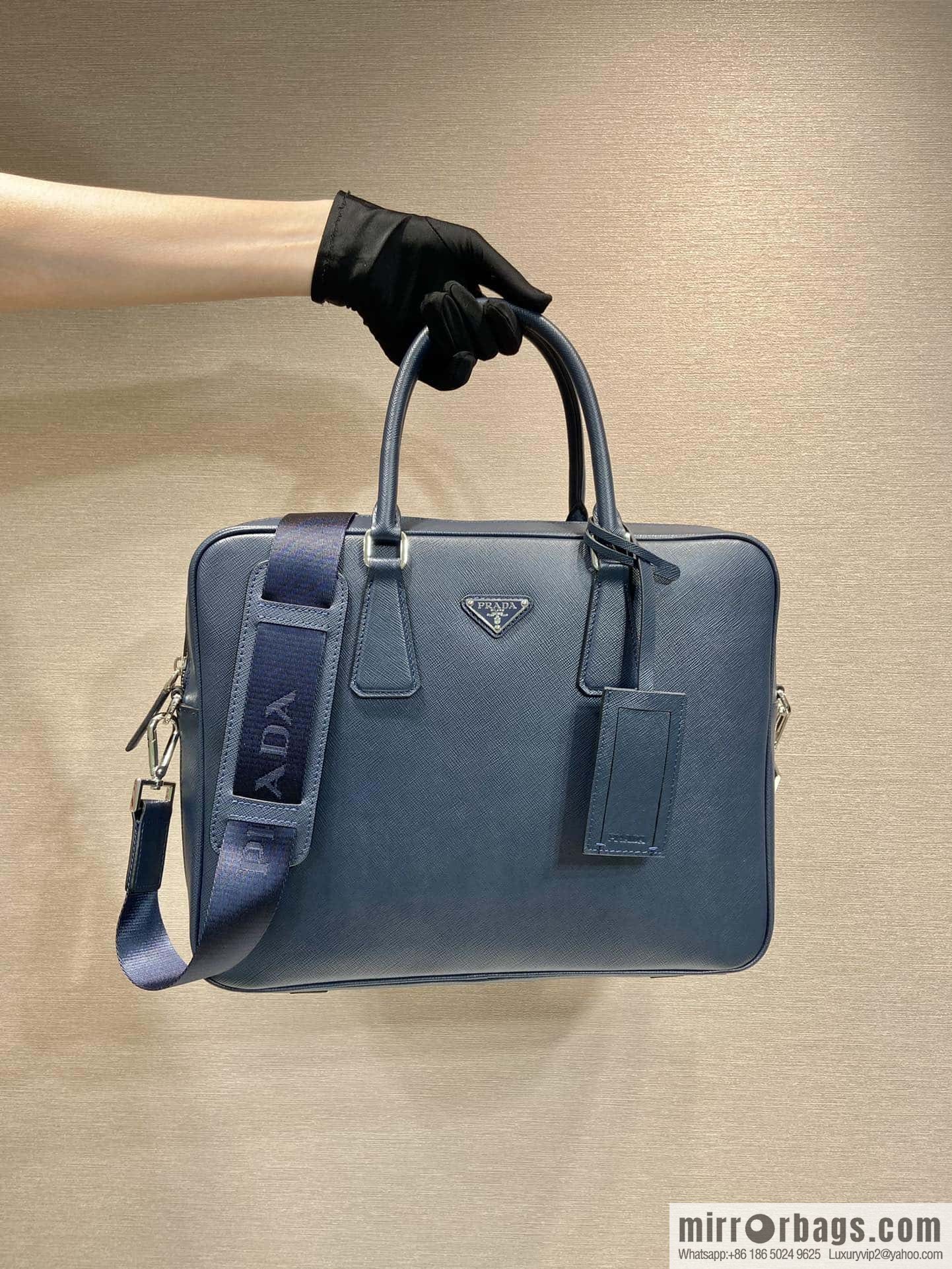 PRADA imported cross pattern leather briefcase 0891 blue