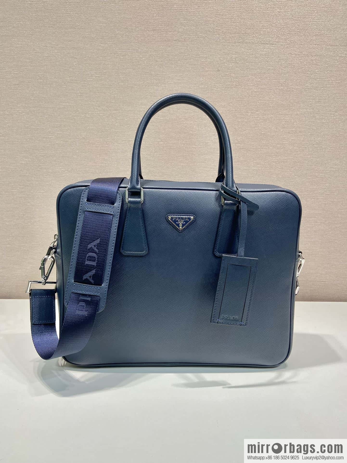 PRADA imported cross pattern leather briefcase 0891 blue