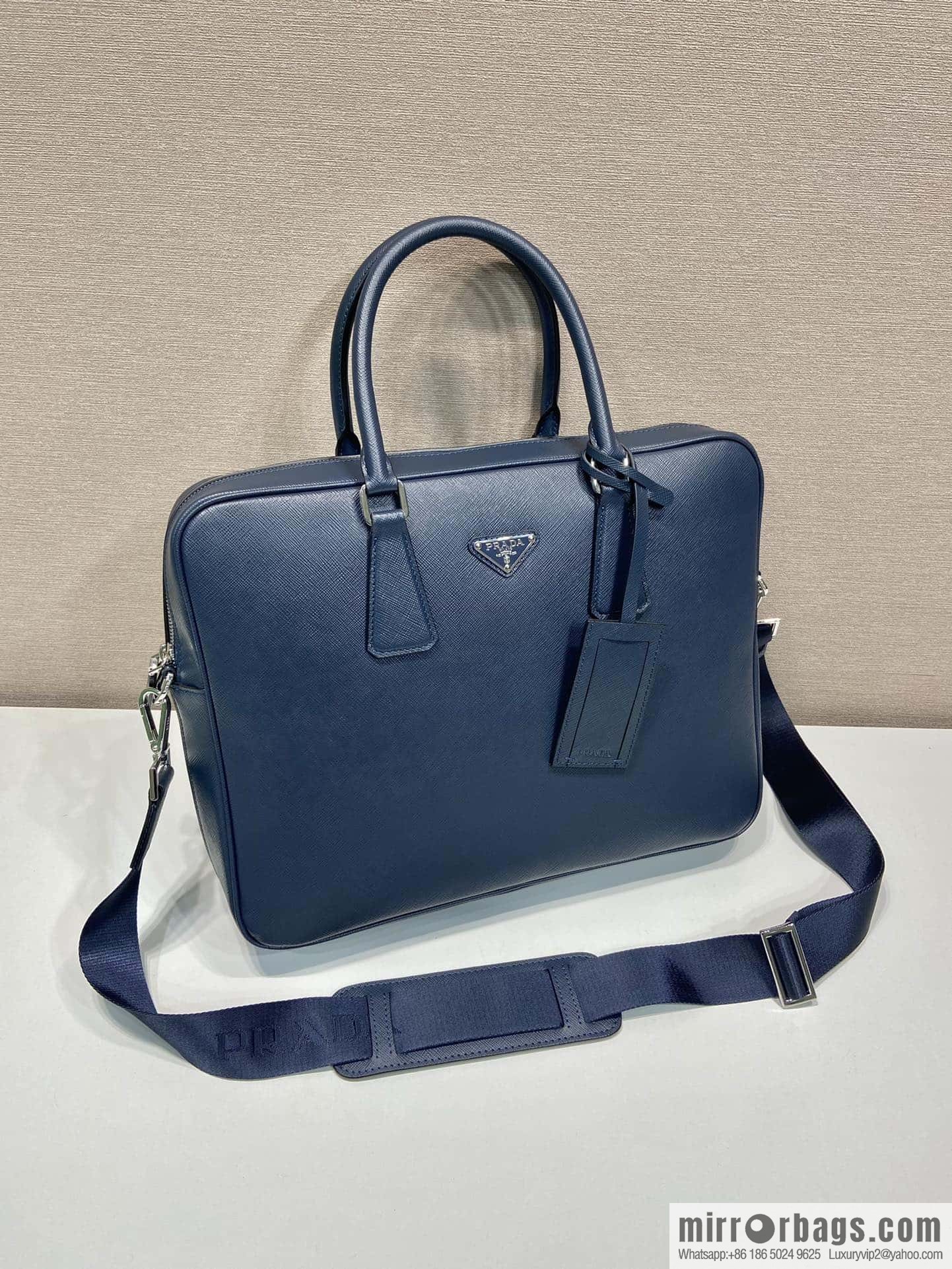 PRADA imported cross pattern leather briefcase 0891 blue