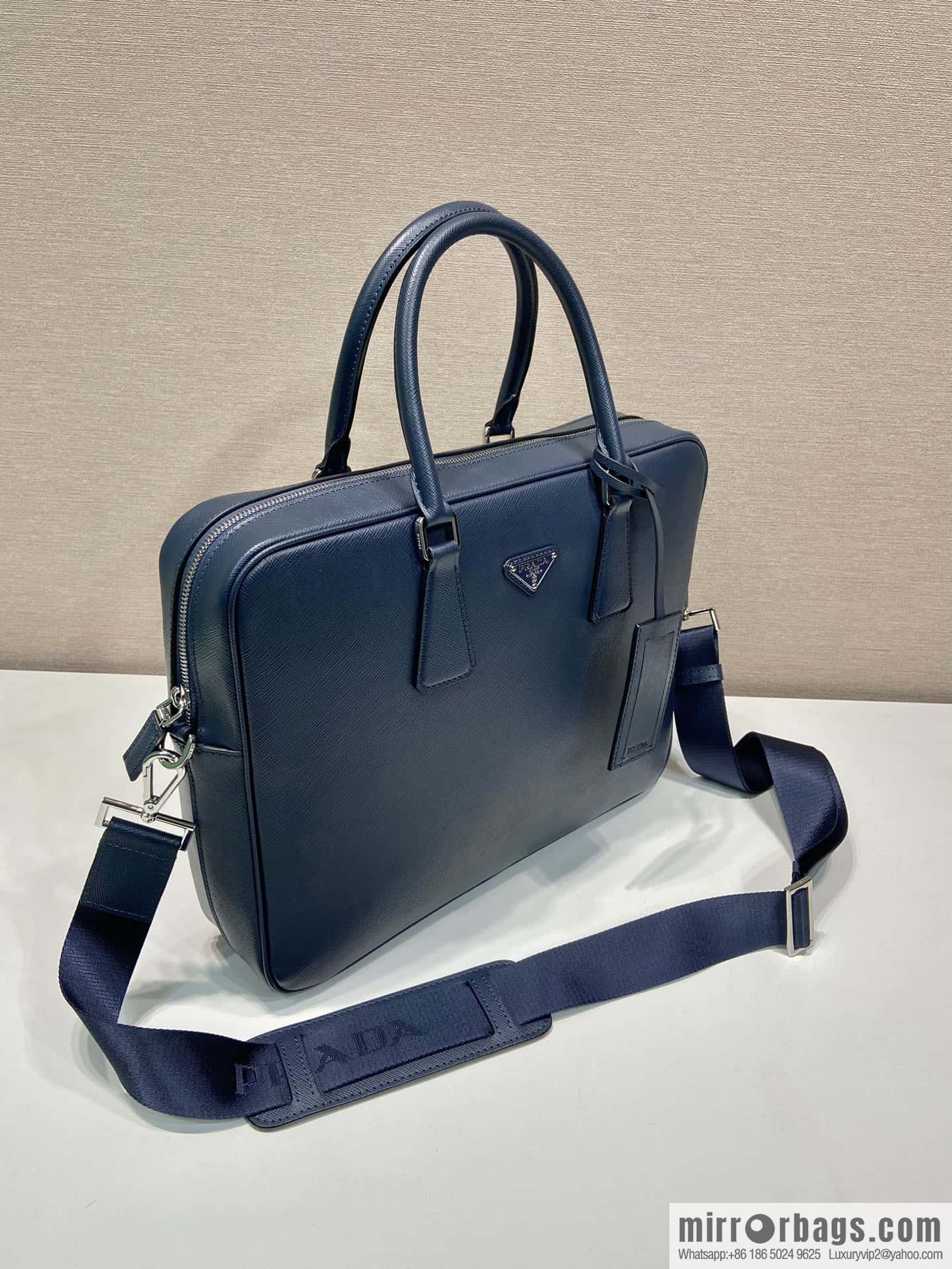 PRADA imported cross pattern leather briefcase 0891 blue