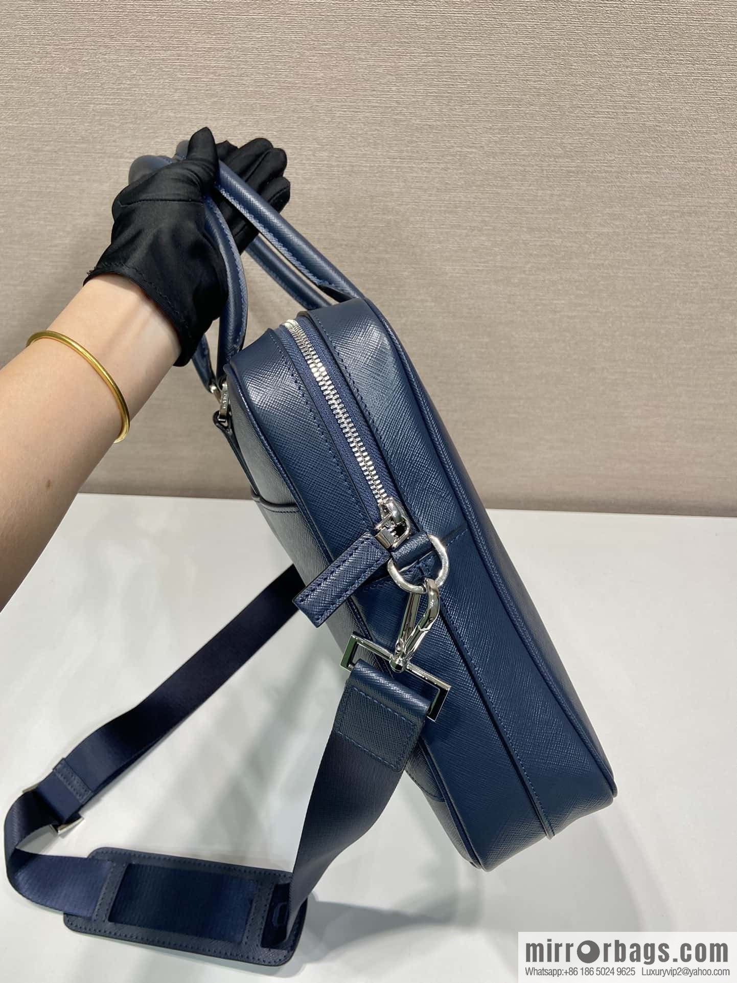 PRADA imported cross pattern leather briefcase 0891 blue