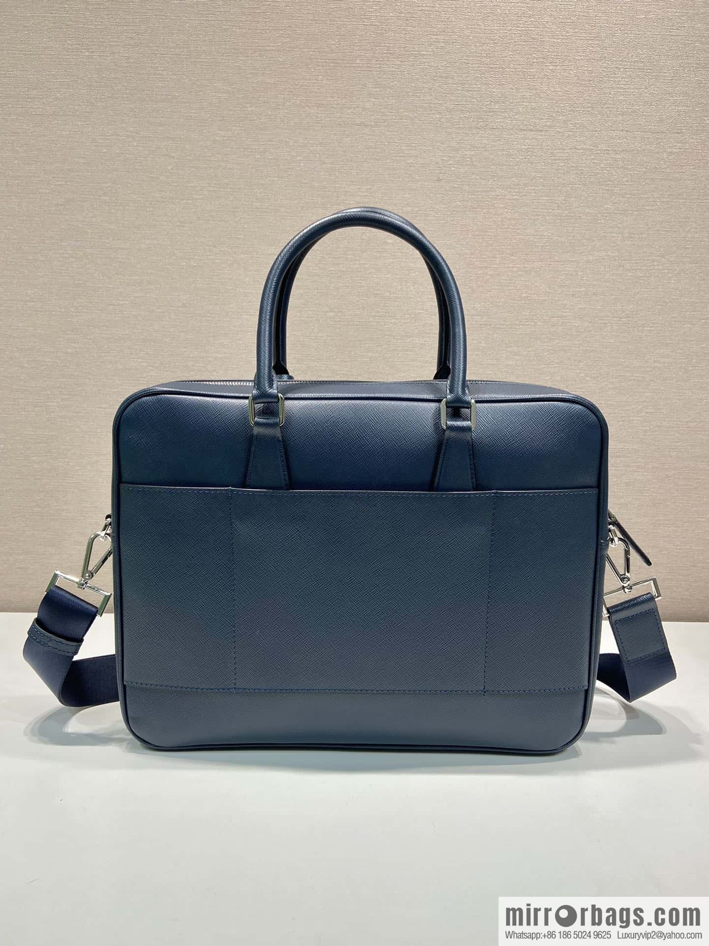 PRADA imported cross pattern leather briefcase 0891 blue