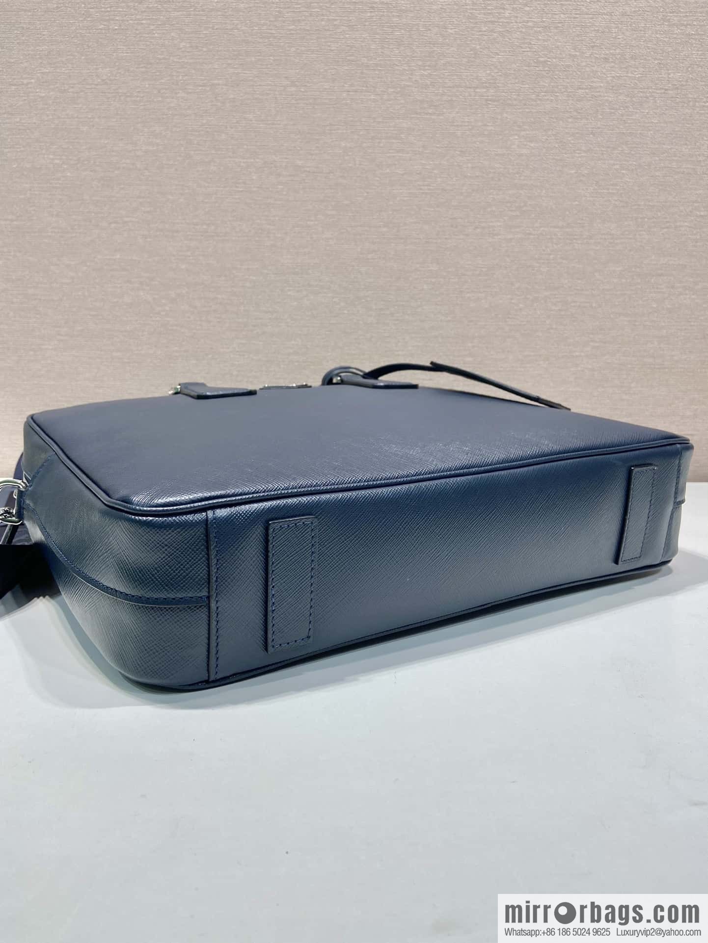 PRADA imported cross pattern leather briefcase 0891 blue