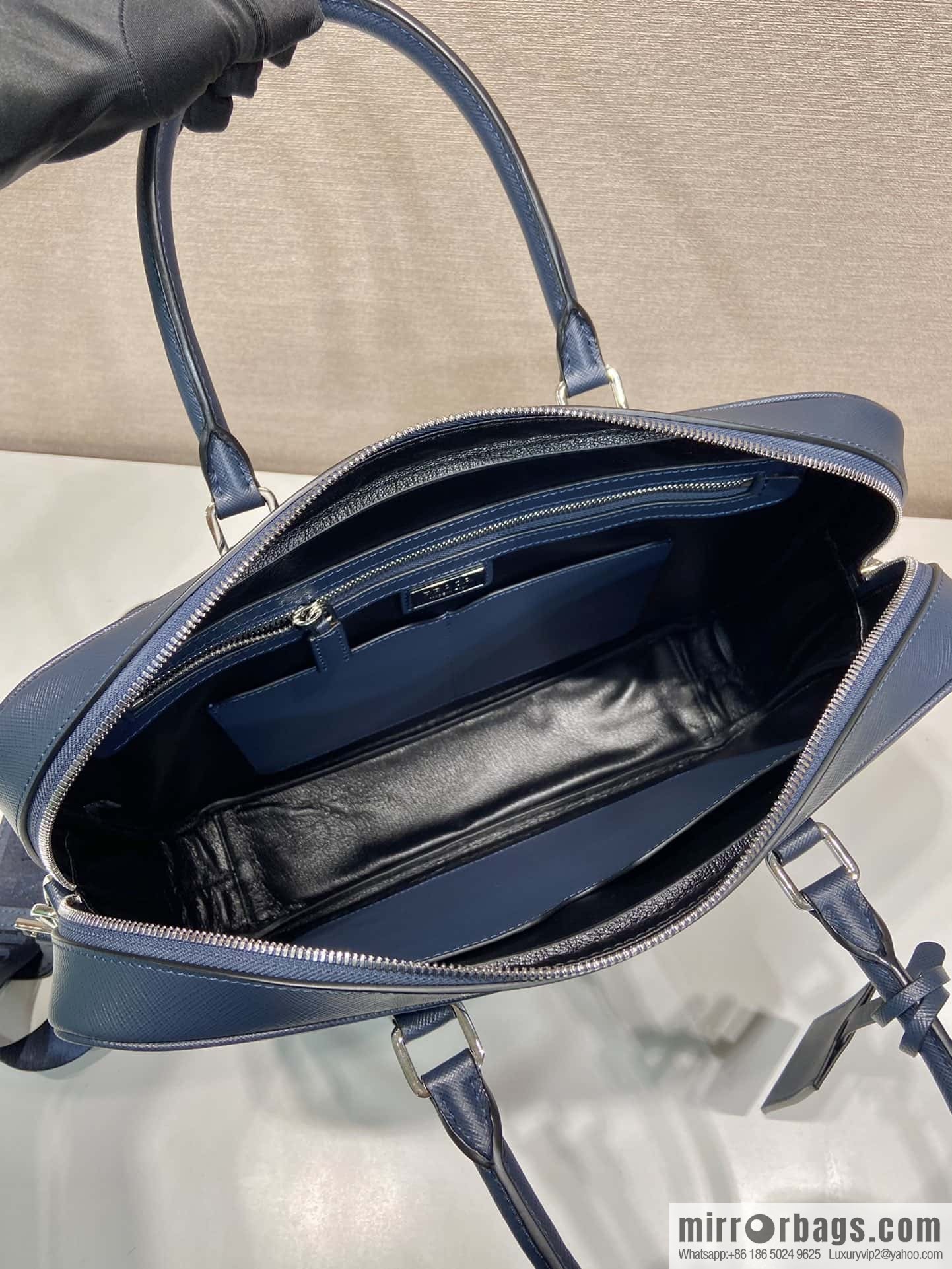 PRADA imported cross pattern leather briefcase 0891 blue