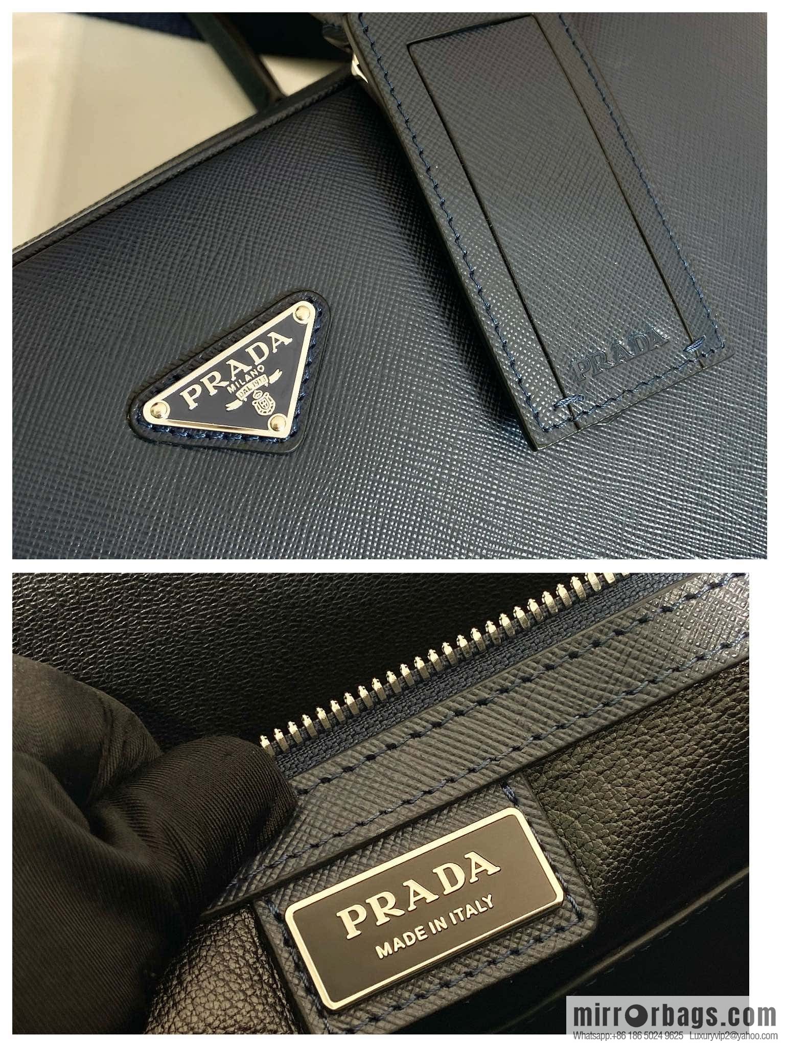 PRADA imported cross pattern leather briefcase 0891 blue