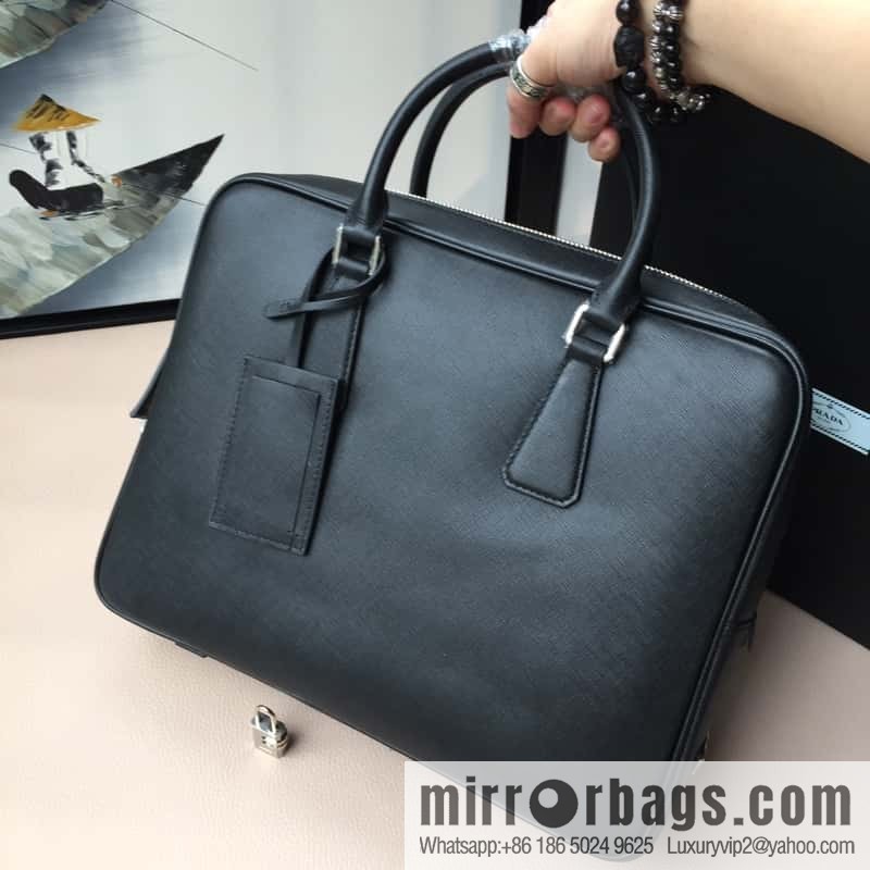 PRADA imported cross pattern leather briefcase 2VE0305 black