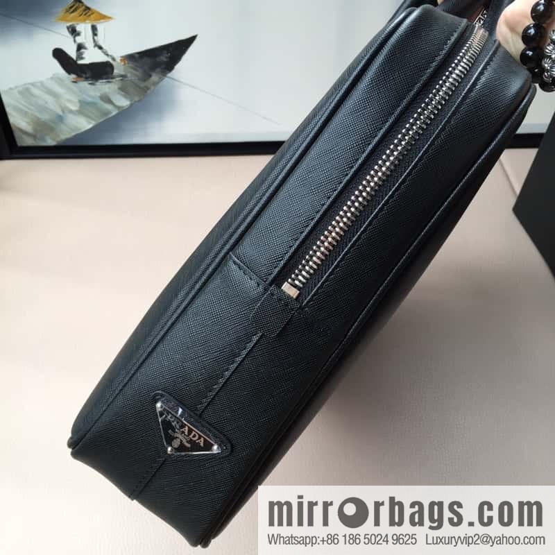 PRADA imported cross pattern leather briefcase 2VE0305 black