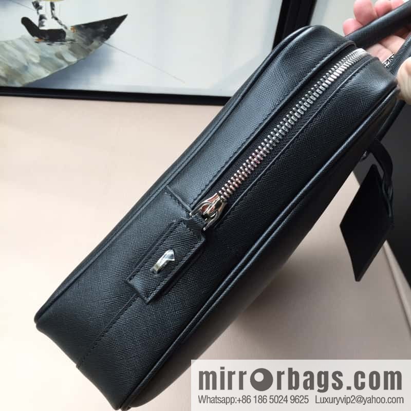 PRADA imported cross pattern leather briefcase 2VE0305 black