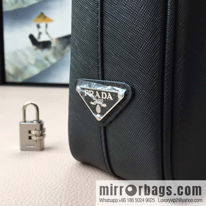 PRADA imported cross pattern leather briefcase 2VE0305 black