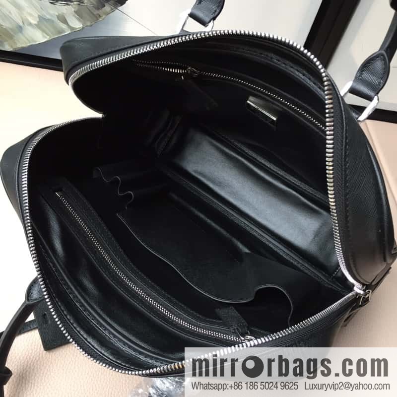 PRADA imported cross pattern leather briefcase 2VE0305 black
