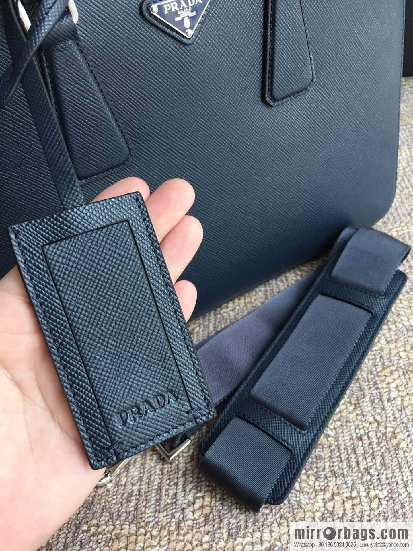 PRADA imported cross pattern leather briefcase 0366B blue