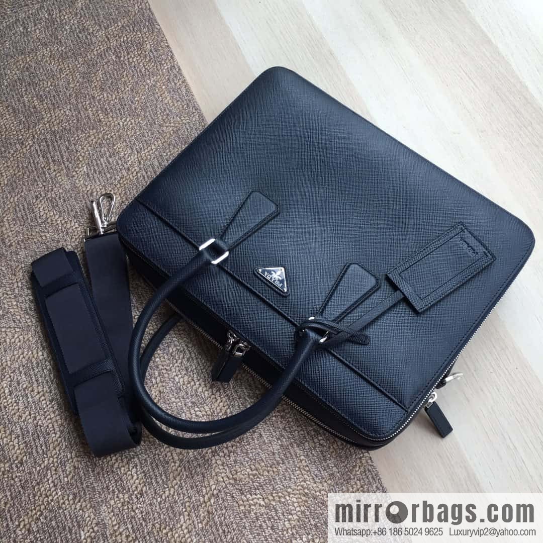 PRADA imported cross pattern leather briefcase 0366B blue