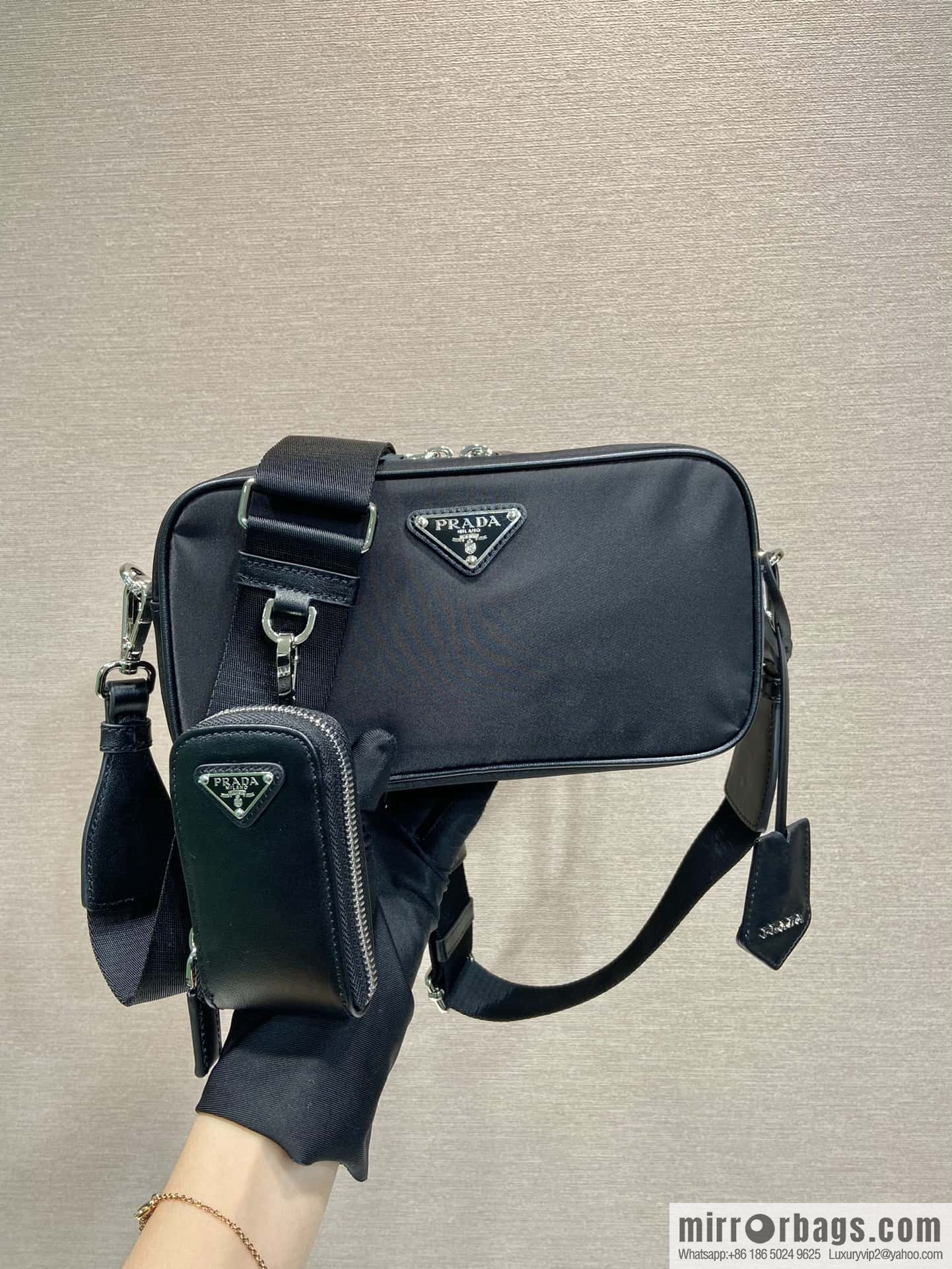 PRADA imported nylon fabric, new small messenger bag 1BH197A
