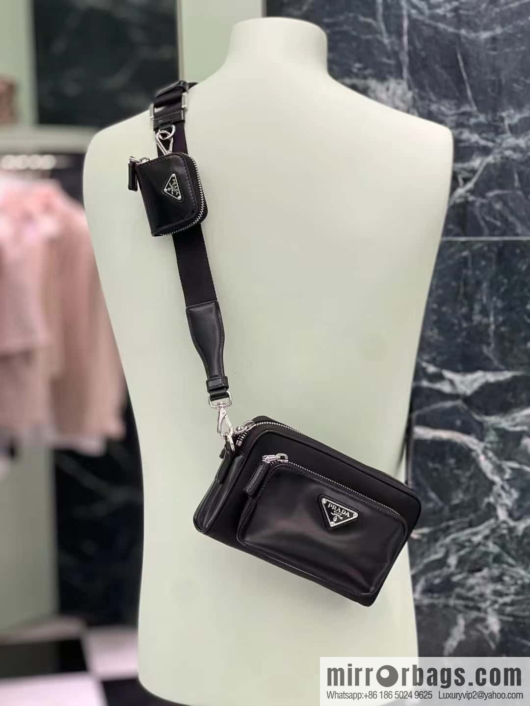 PRADA Re-Nylon with glossy leather (fabric) crossbody bag 2VH172
