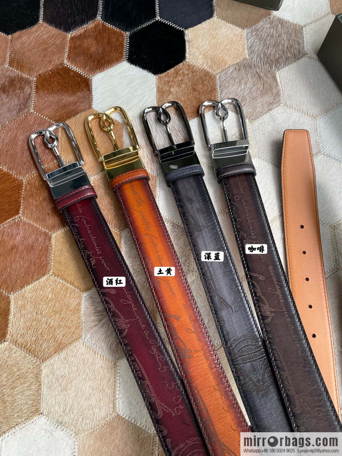 Berluti Stainless Steel Rotary Pin Metal Buckle 35mm Men's Business Belt