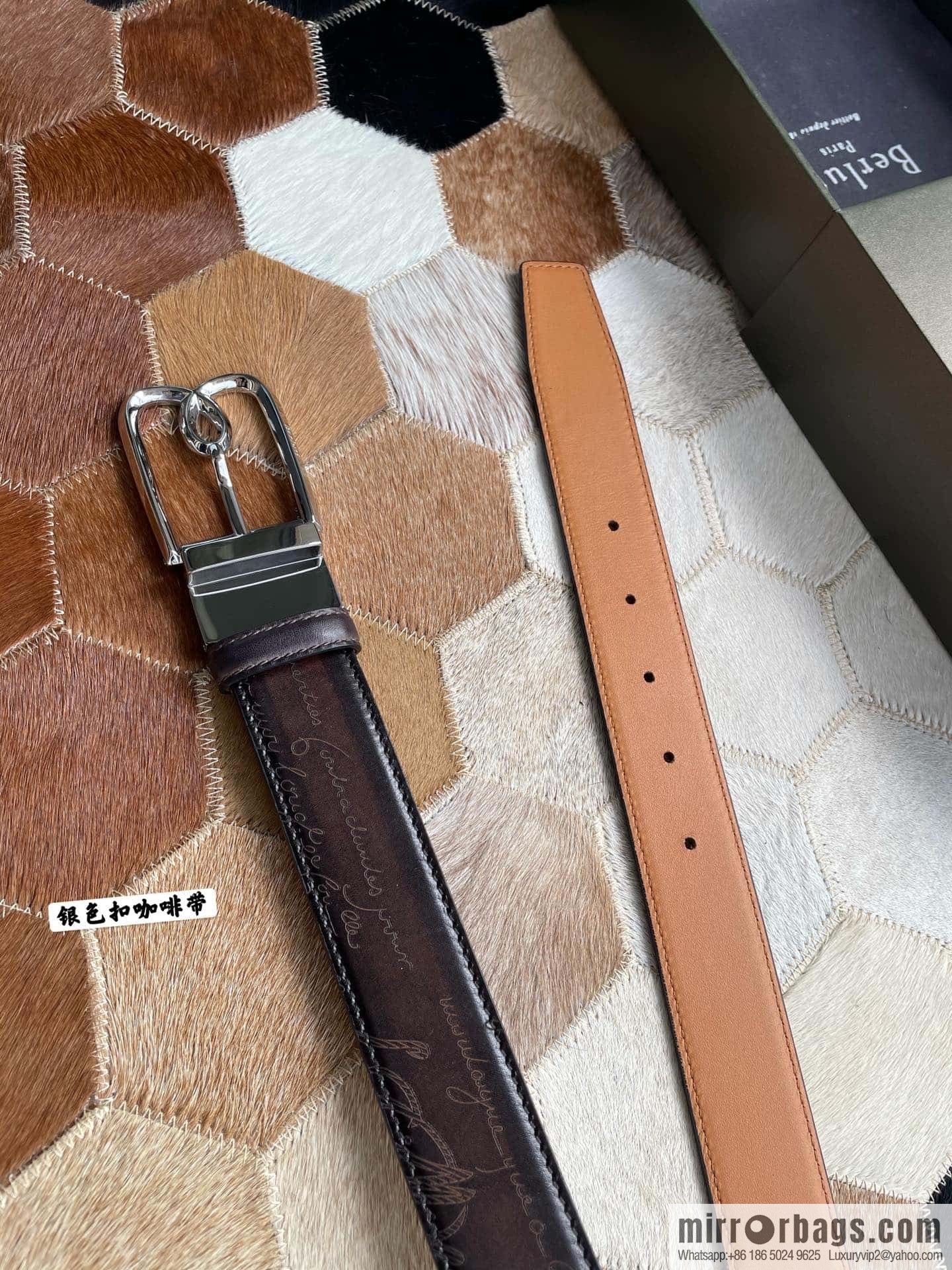 Berluti Stainless Steel Rotary Pin Metal Buckle 35mm Men's Business Belt